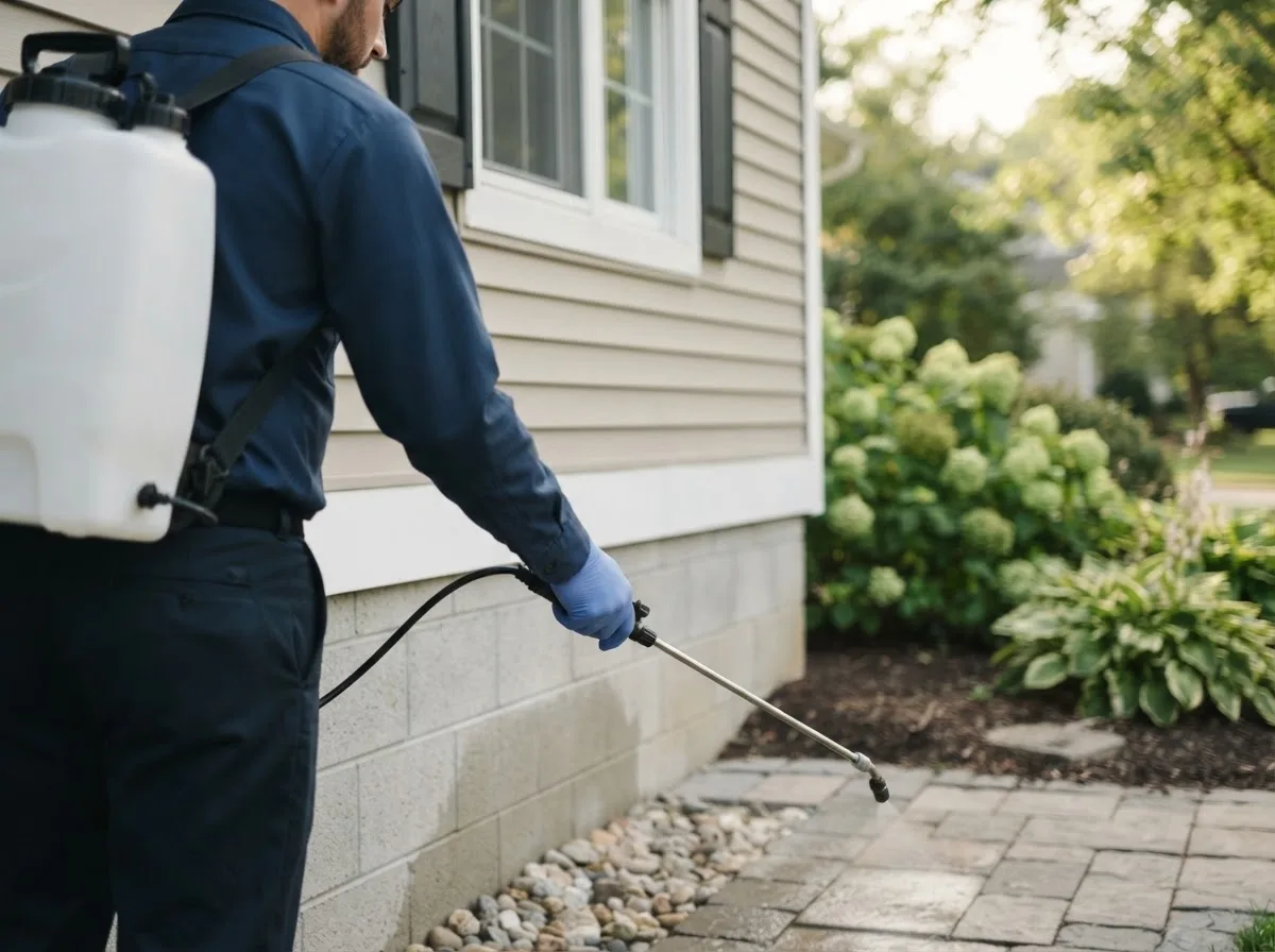 Pest control technician inspecting a home in Talmo, GA
